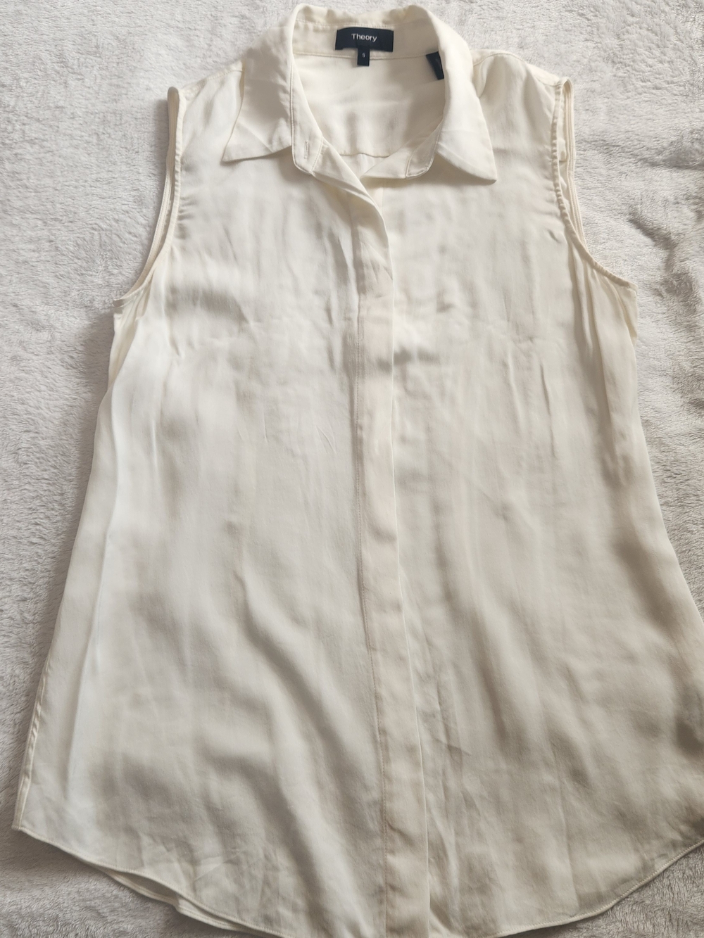 Theory Sleeveless Button-Front Silk Sleeveless Blouse in Cream Size S